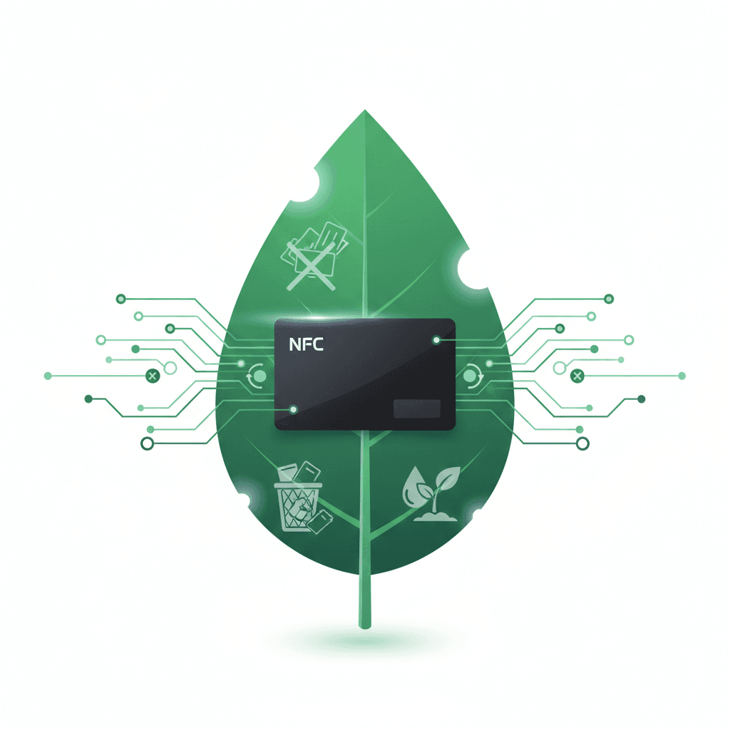 Illustration of Tapnett cards reducing paper card waste over time